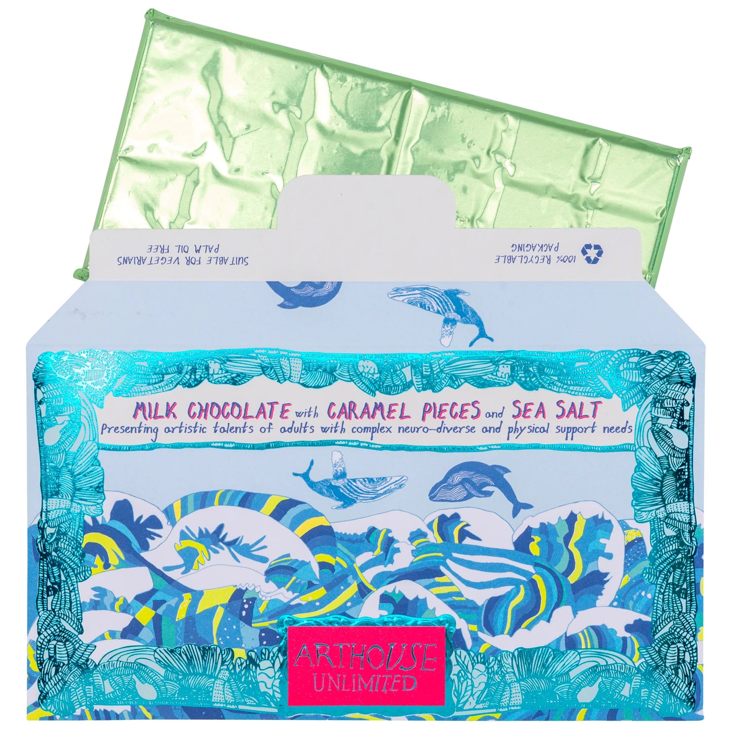 Arthouse Unlimited Swim with Whales milk chocolate bar with caramel and sea salt