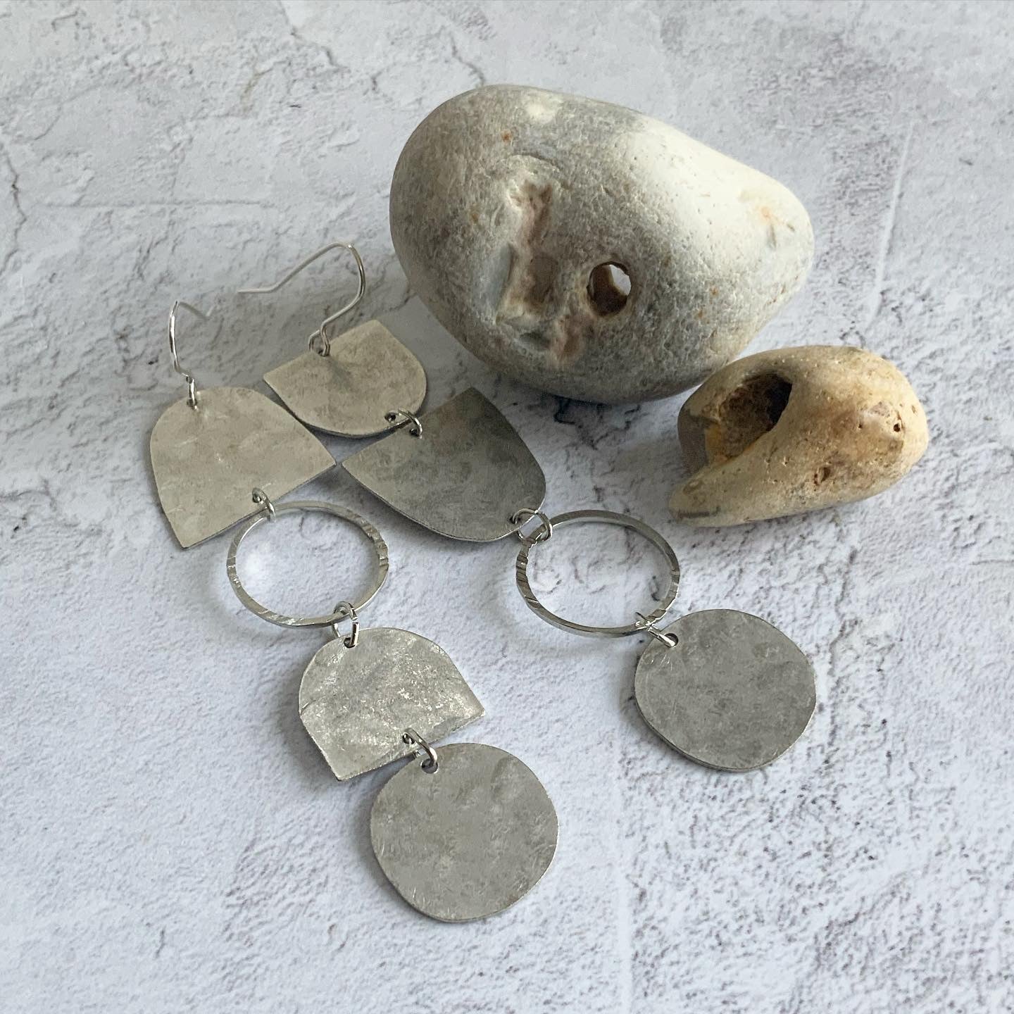 Form assymetric silver tone earrings - handmade in Cornwall by Stuff made from Things