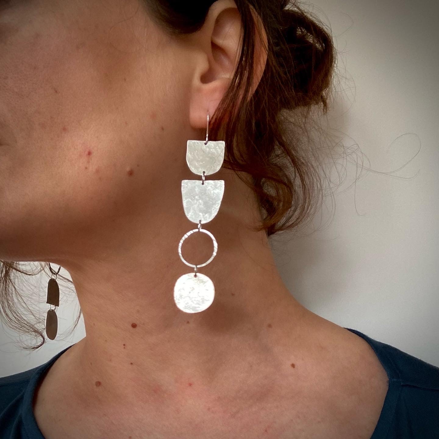 Form assymetric silver tone earrings - handmade in Cornwall by Stuff made from Things