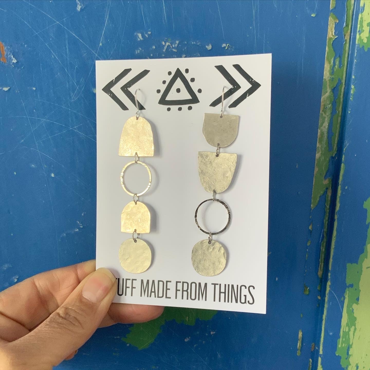 Form assymetric silver tone earrings - handmade in Cornwall by Stuff made from Things