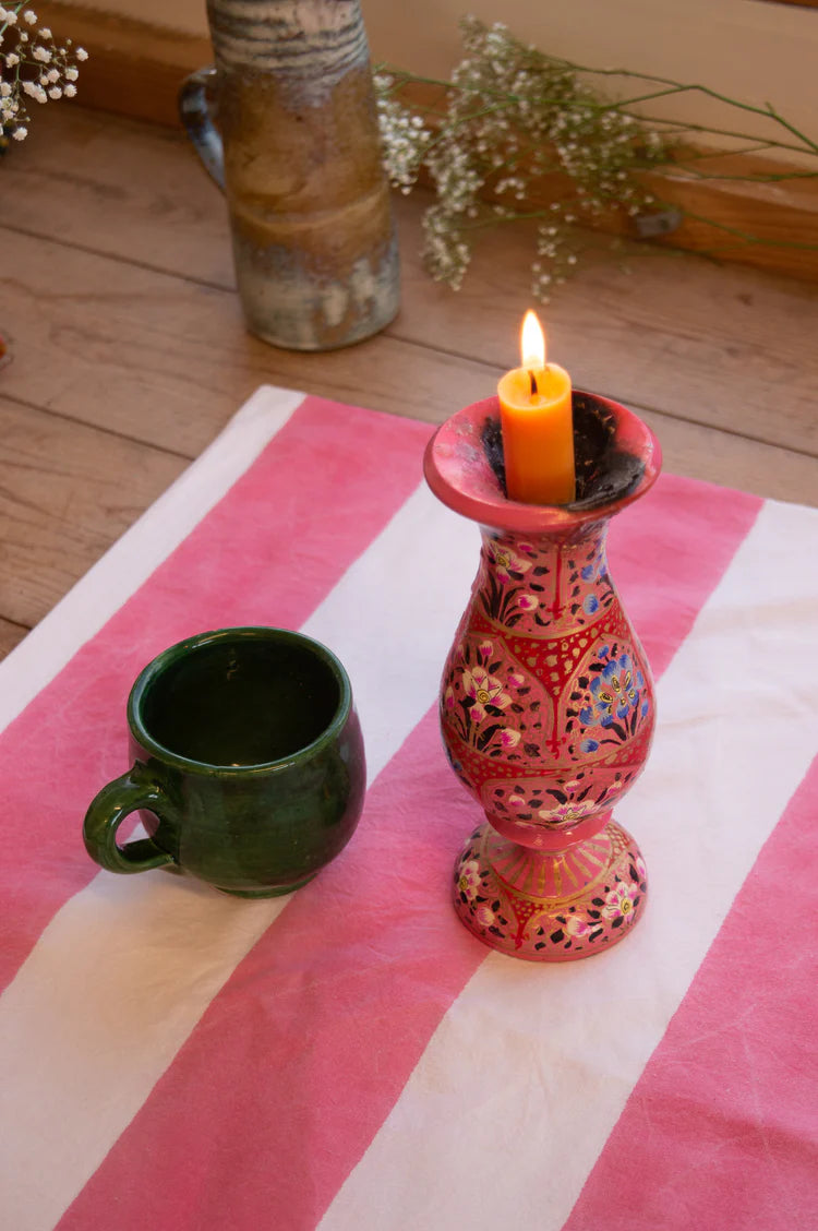 INDIAN BLOCK PRINT TABLECLOTH - PINK AND WHITE STRIPE