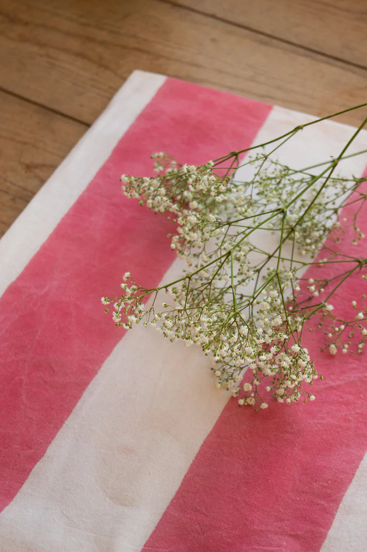 INDIAN BLOCK PRINT TABLECLOTH - PINK AND WHITE STRIPE