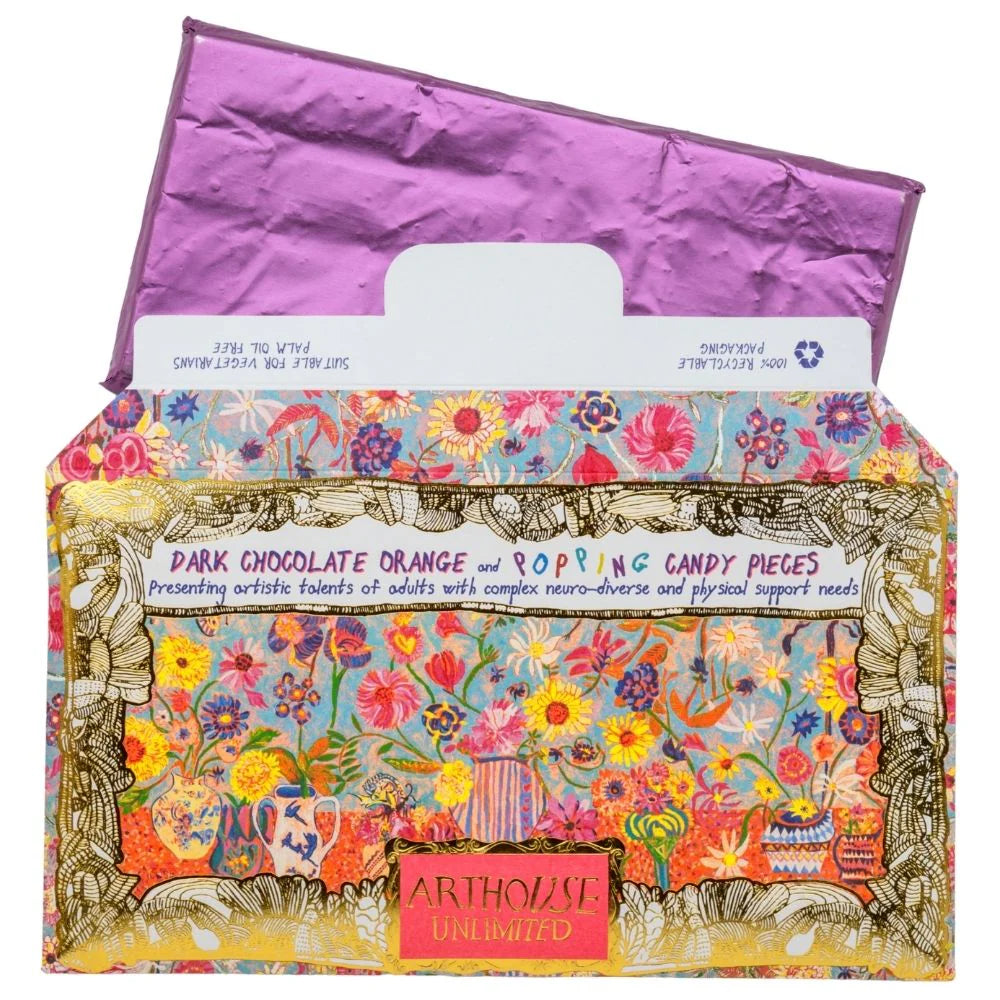 Arthouse Unlimited Floral bright dark chocolate with orange and popping candy chocolate bar