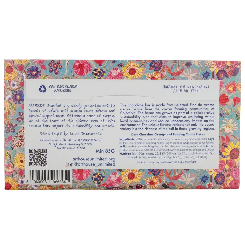 Arthouse Unlimited Floral bright dark chocolate with orange and popping candy chocolate bar