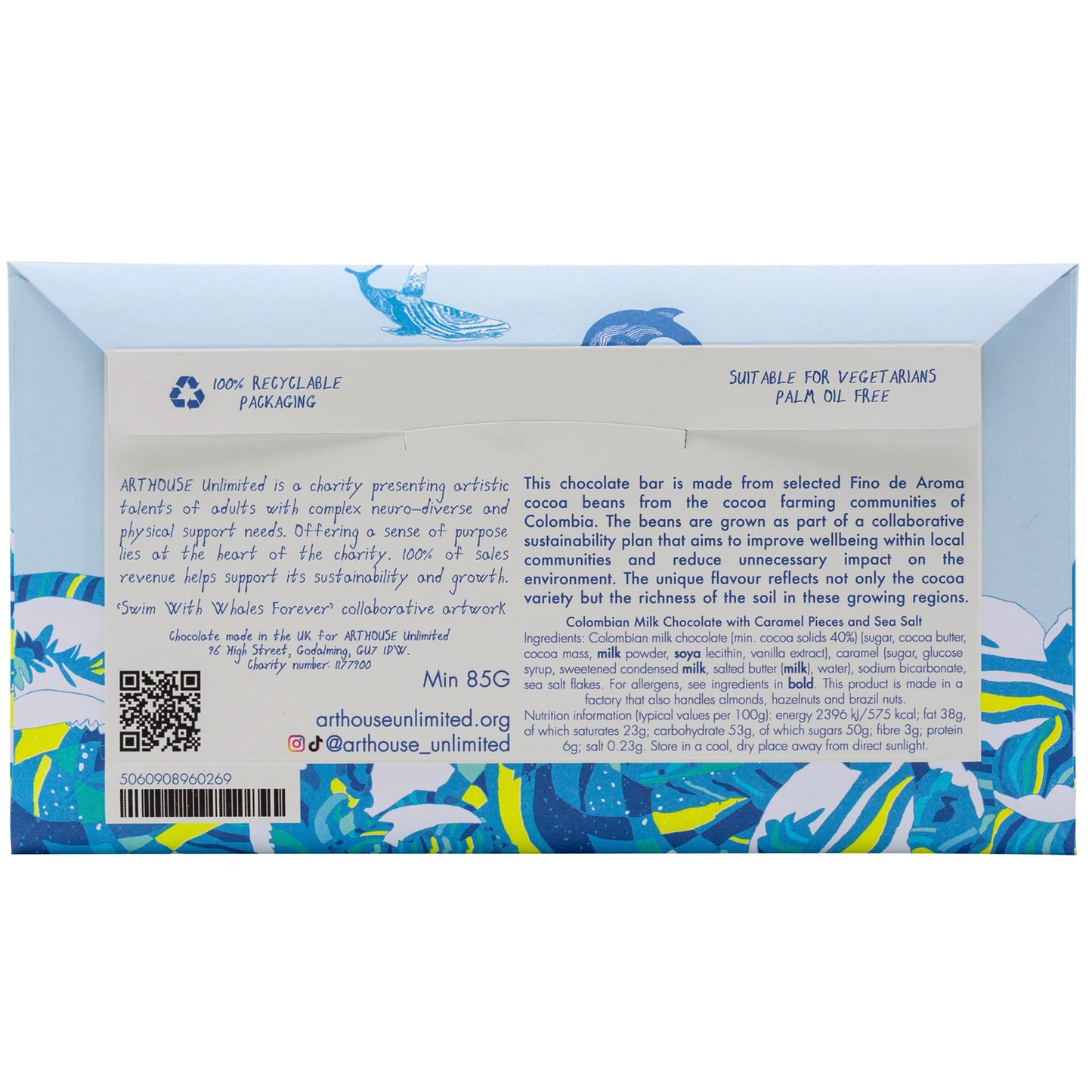 Arthouse Unlimited Swim with Whales milk chocolate bar with caramel and sea salt