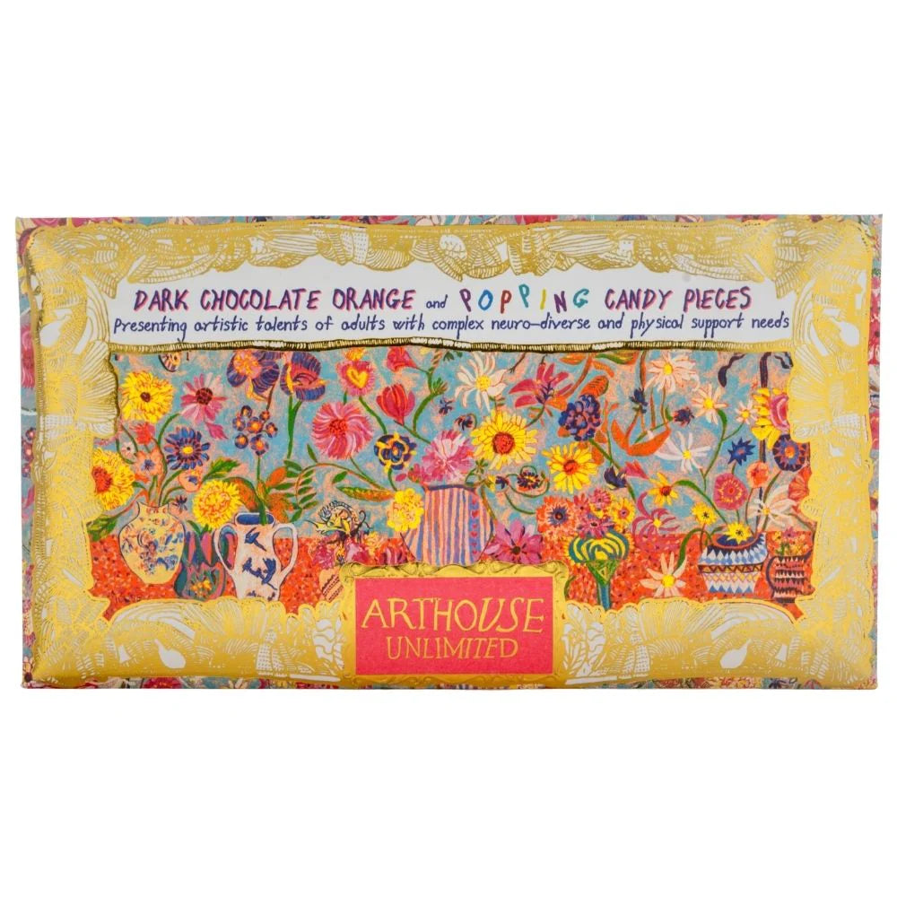 Arthouse Unlimited Floral bright dark chocolate with orange and popping candy chocolate bar