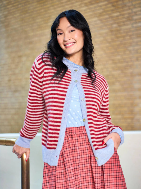 Black Colour Dell Striped cardigan in red