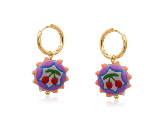 Big metal Cherry vivid petite charm earrings