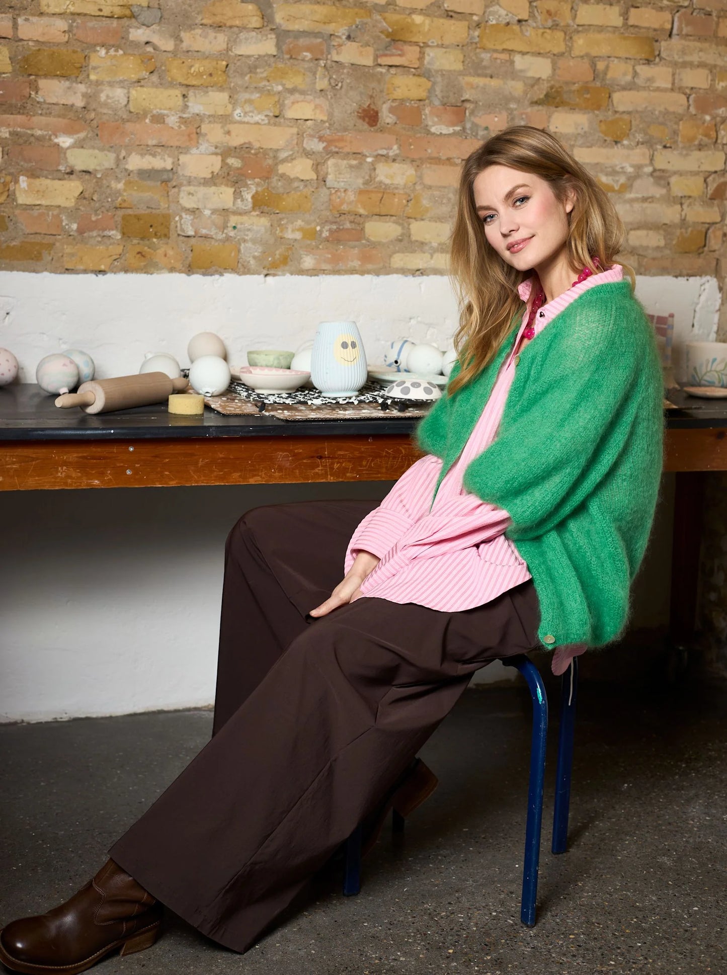 Black Colour Bjoerk Green patent knit Cardigan