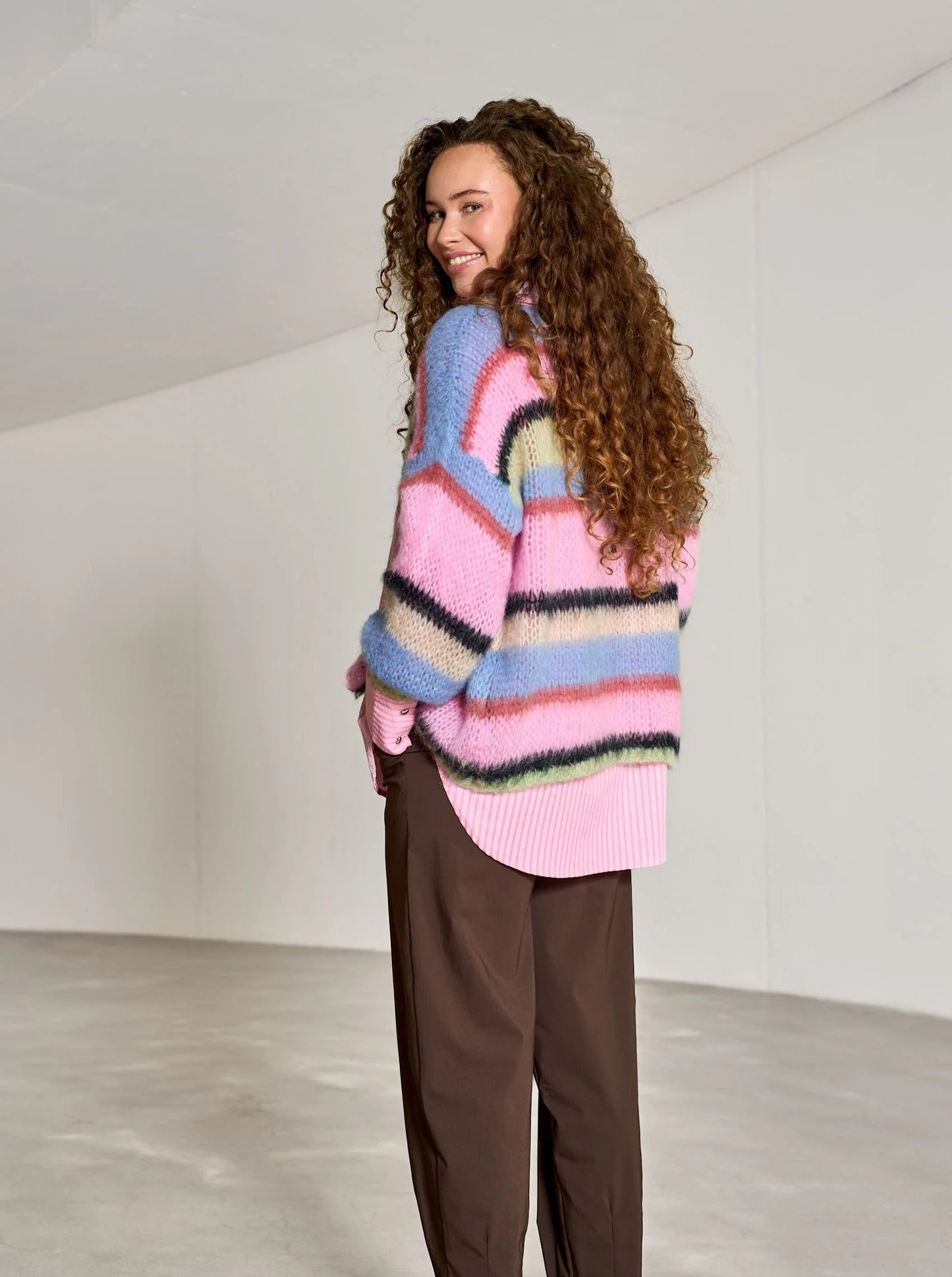 Black Colour Frey Striped cardigan in soft Candy