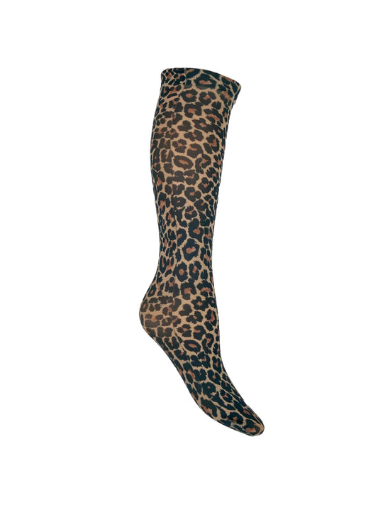Black Colour Aura leopard print knee high sock
