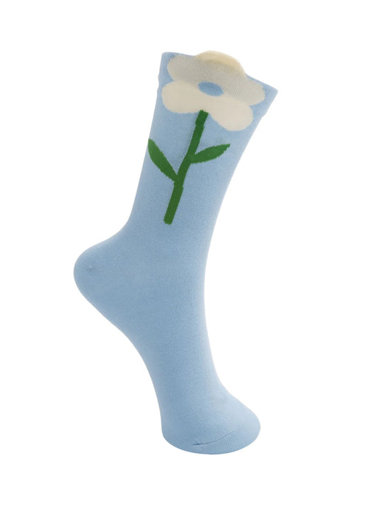 Black colour Elira cotton flower sock in light blue
