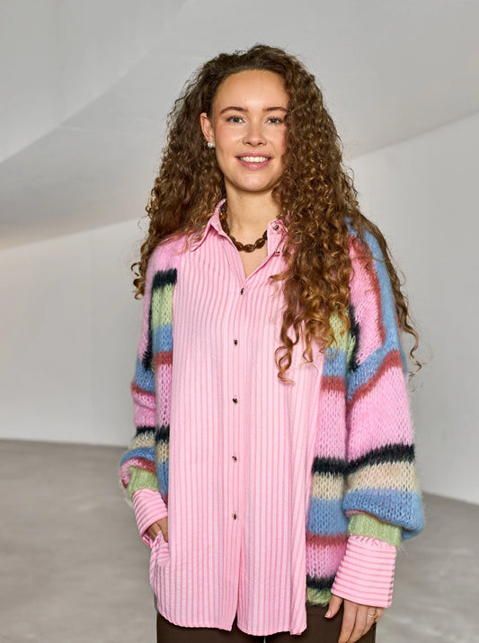 Black Colour Frey Striped cardigan in soft Candy
