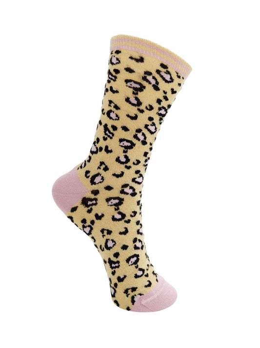 Black Colour Leo glitter sock in Citron