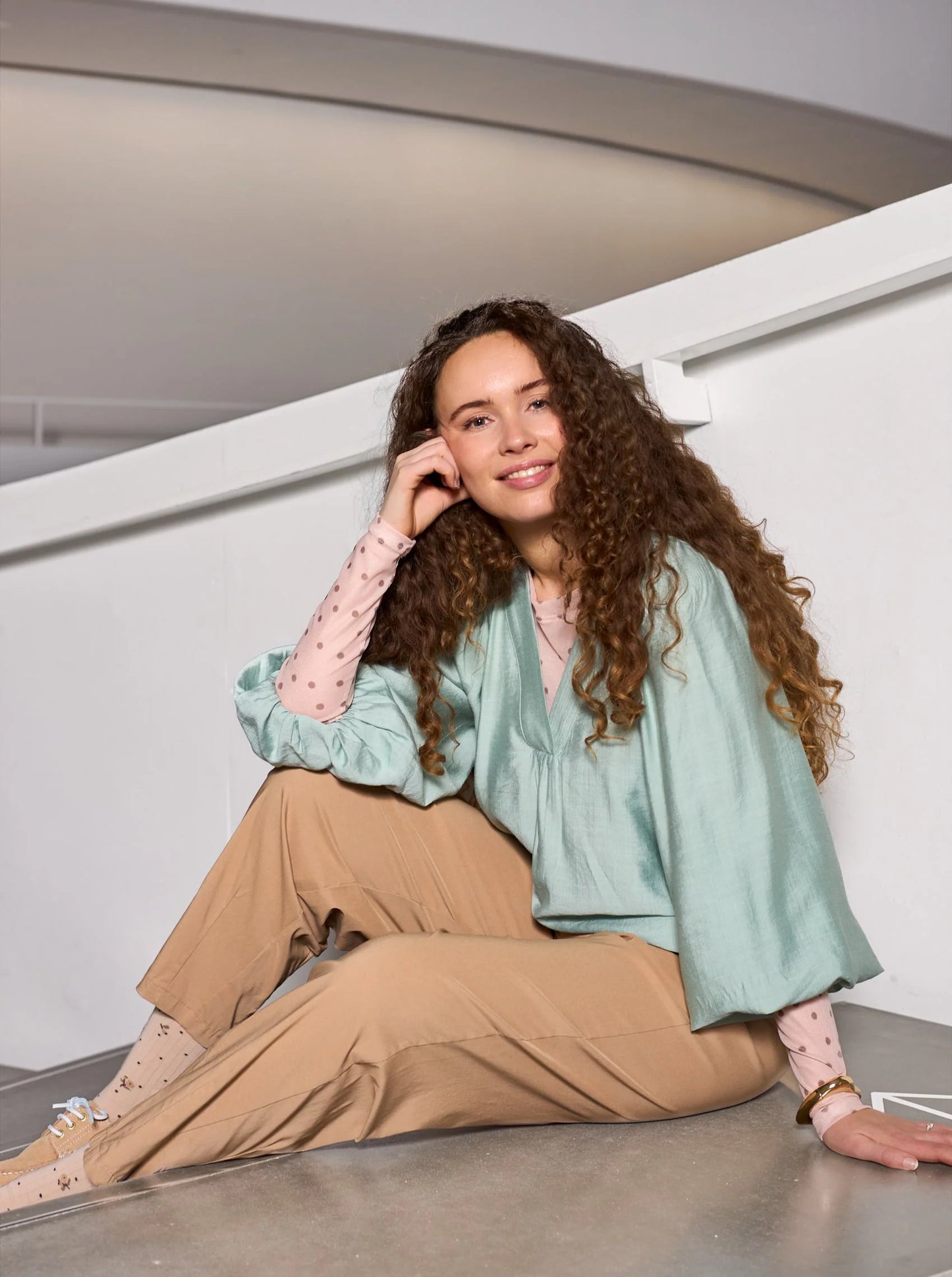 Black colour Luisa Raglan Blouse in Light Green
