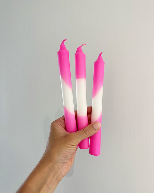 Cornish Glow pink dipped candle set - made in Cornwall