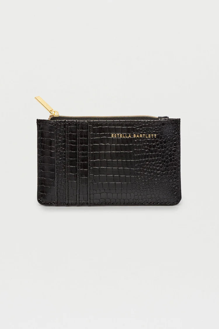 Rectangle Card Purse Black Croc Embossed