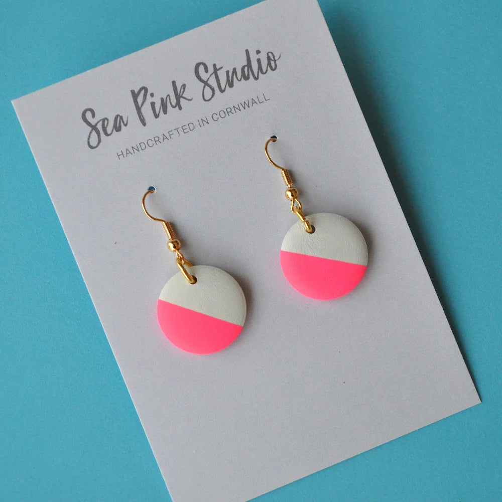 Mini neon Pink Dip earrings by Seapink studio - handmade in Cornwall