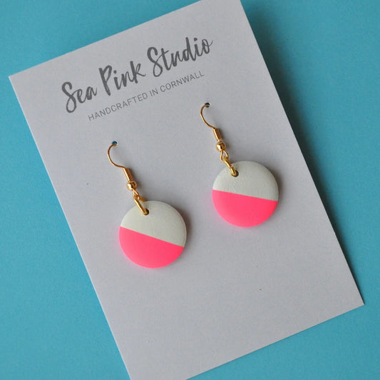 Mini neon Pink Dip earrings by Seapink studio - handmade in Cornwall