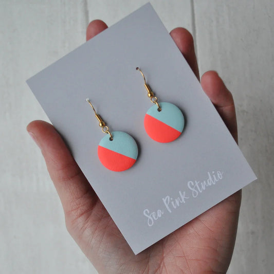 Mini neon red dip earrings - hamdmade in Cornwall by Seapink Studio