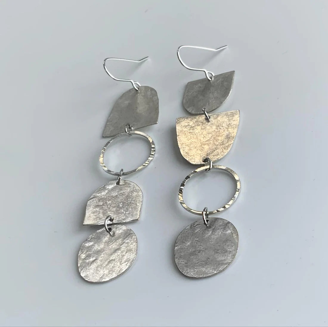 Form assymetric silver tone earrings - handmade in Cornwall by Stuff made from Things
