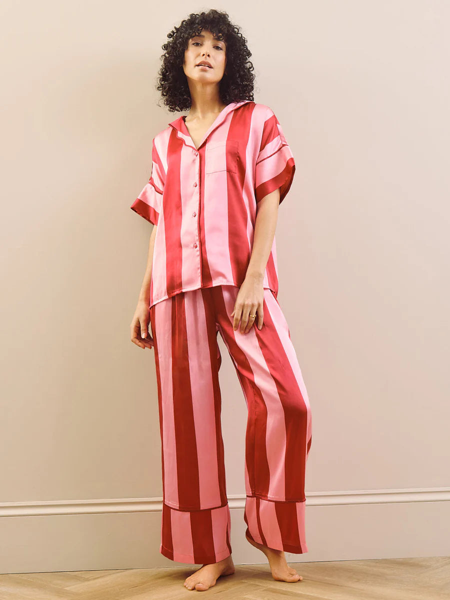 Their Nibs Womens satin oversize pyjamas in pink stripe