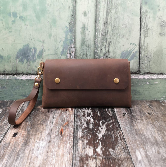 Wild Origin Leather Wristlet Bag-BROWN